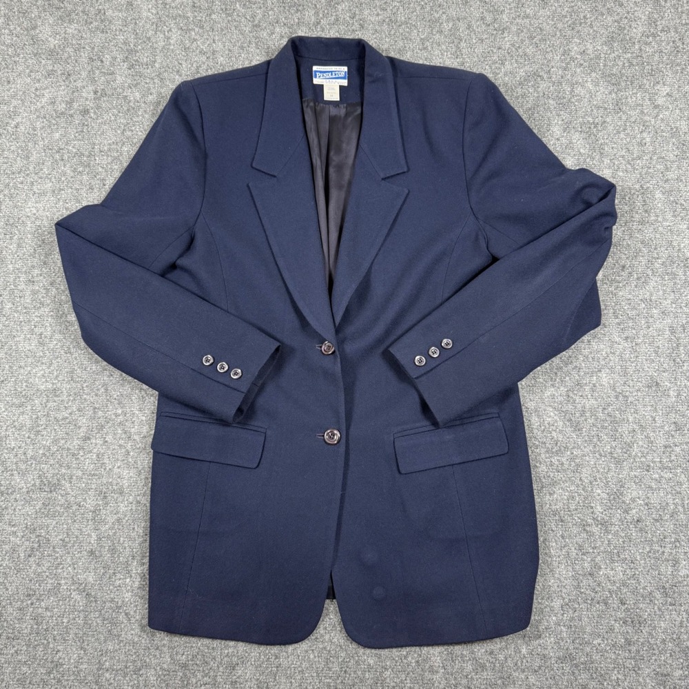Pendleton Size 16 Navy Blue Tall 100% Virgin Wool Blazer Jacket Two Button Men's